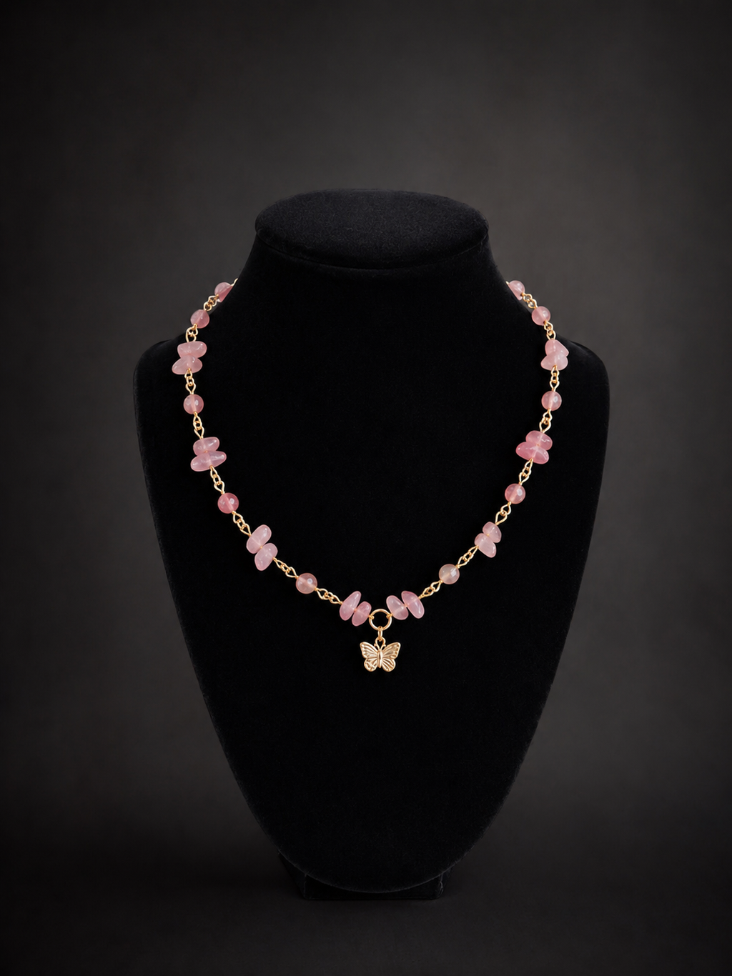 Strawberry Quartz Butterfly Necklace