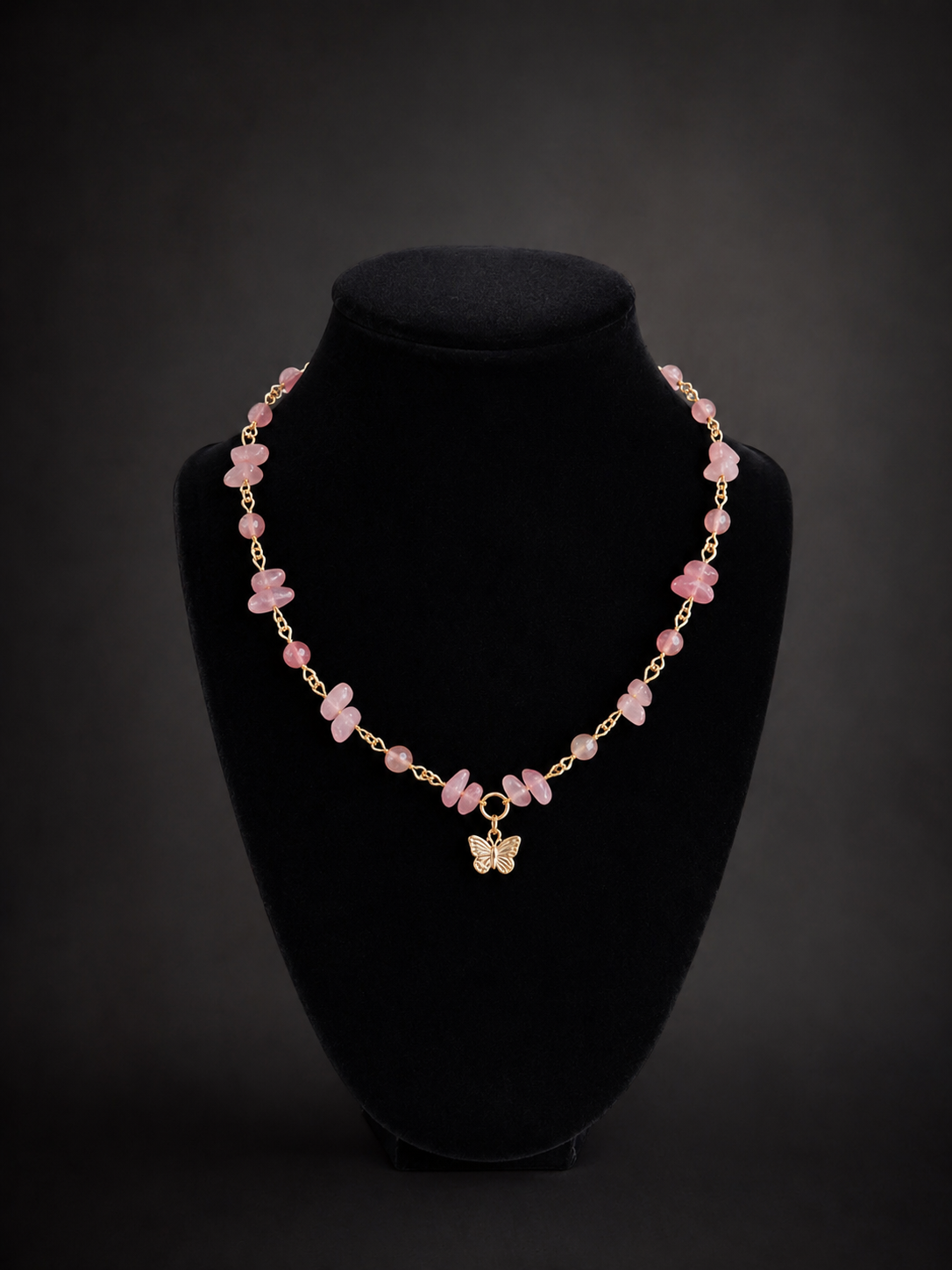 Strawberry Quartz Butterfly Necklace