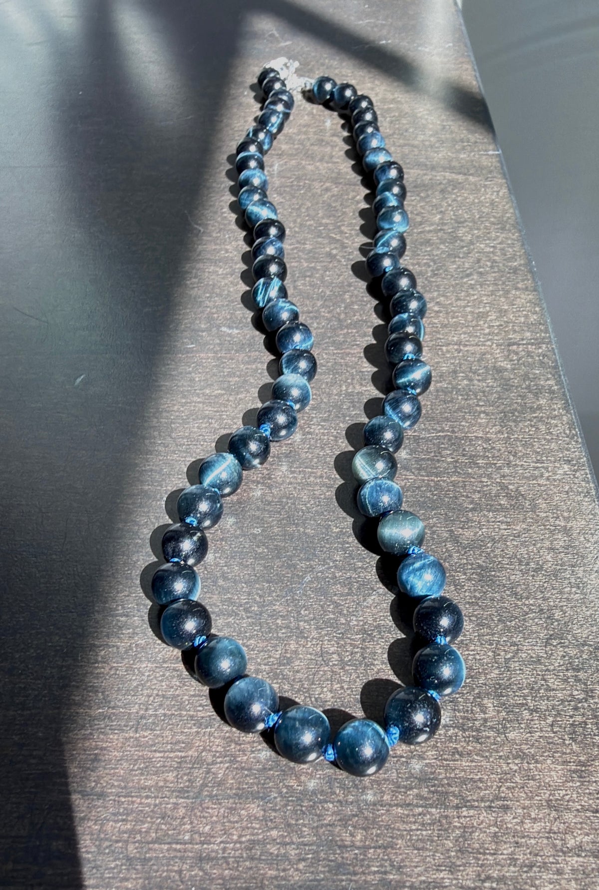 Blue Tiger's Eye Silk-Knotted Necklace