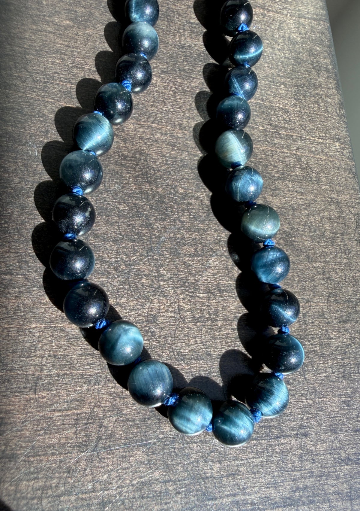 Blue Tiger's Eye Silk-Knotted Necklace