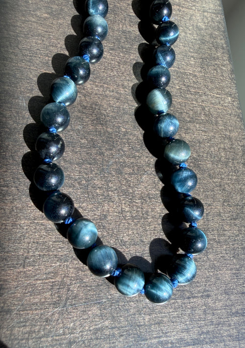 Blue Tiger's Eye Silk-Knotted Necklace